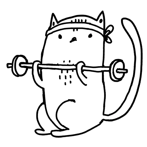 crudely animated cartoon cat pumping iron